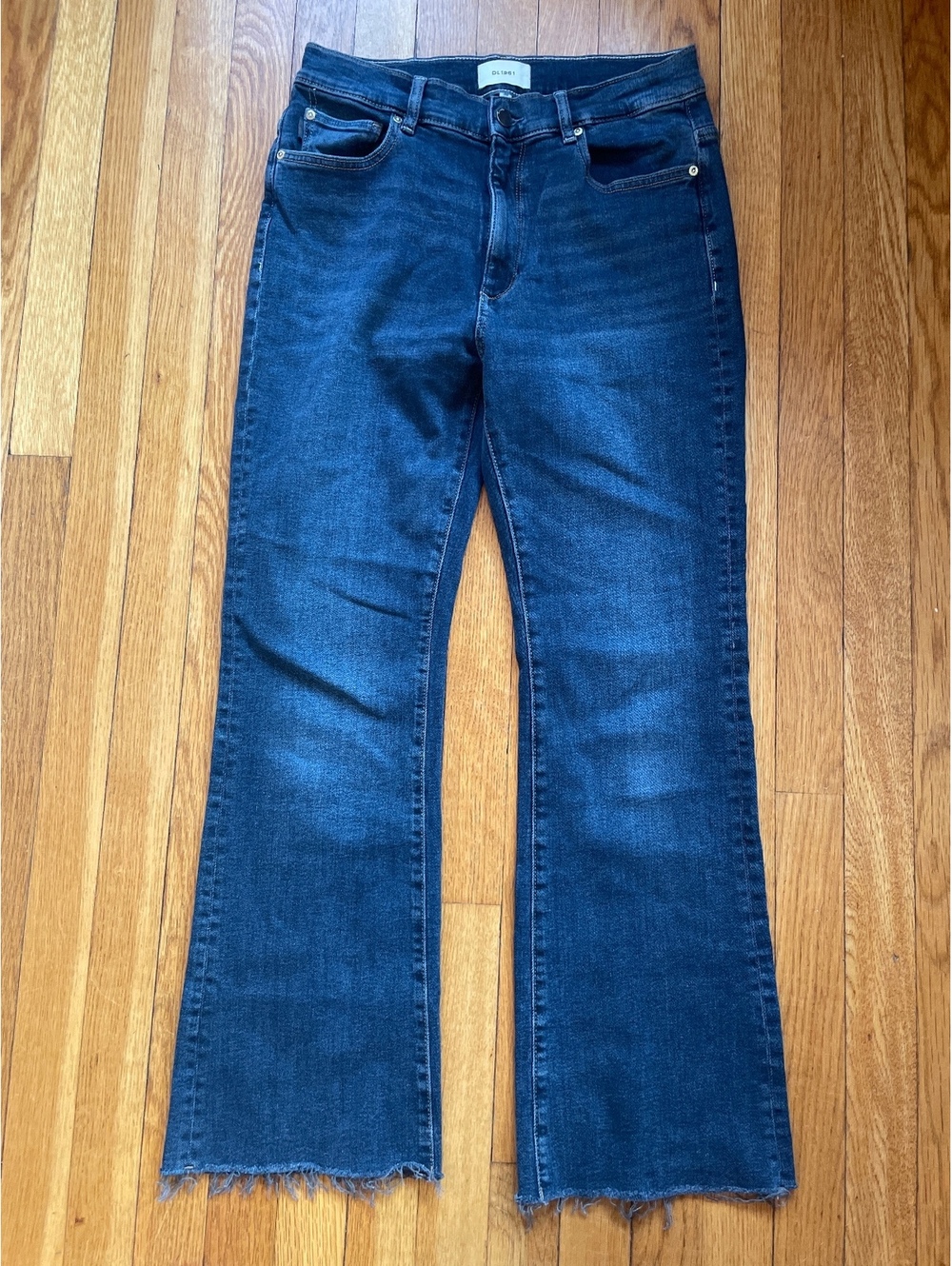 DL1961 Bridget Boot Jeans 30 Dark Wash Raw Hem Mid Rise 27" Inseam